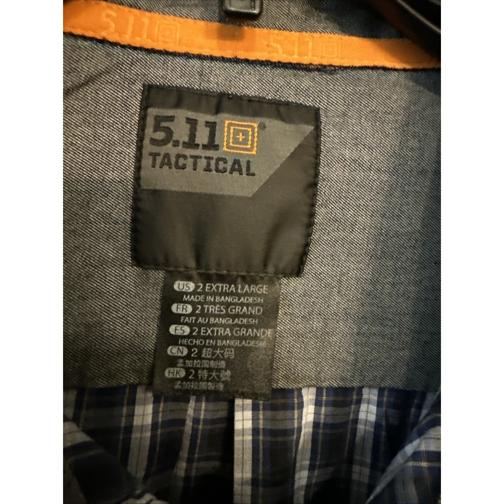 5.11 Tactical Mens Snap Front Plaid Shirt Shooting Military Sz 2XL Blue Black - Picture 3 of 13